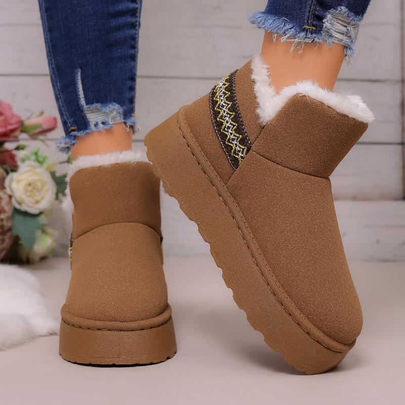 Imitation Wool Winter Snow Boots Women Thicken Plush Warm Cotton Padded Shoes Woman Fashion Striped Thick Platform Ankle Boots