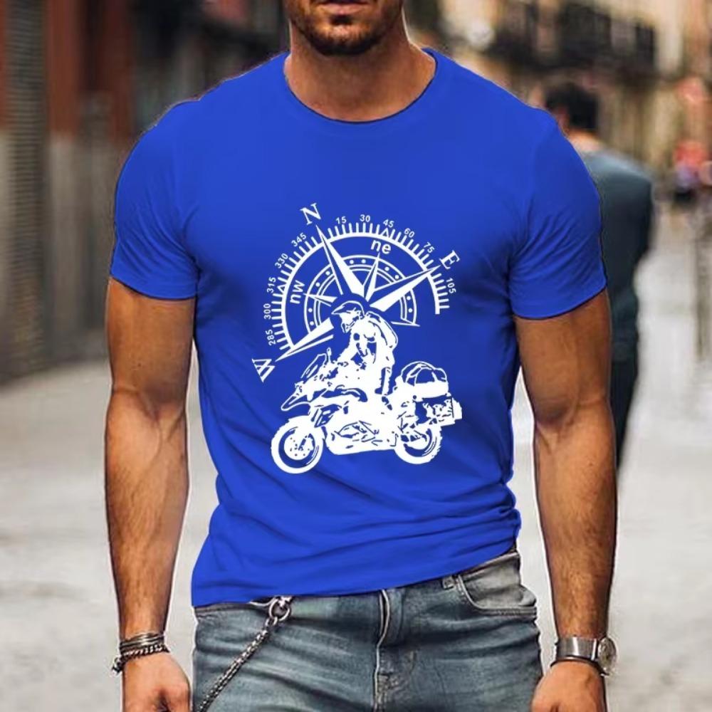 Funny Motorbike T-Shirt Men's Mountain Adventure T Shirt Hip Hop Streetwear Short Sleeve Top Motorcycle Travel Compass Tshirt