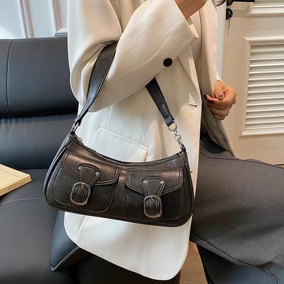 Novo estilo PU meia-lua bolsas de ombro sólidas brilhantes vários bolsos alta qualidade bolsas crossbody