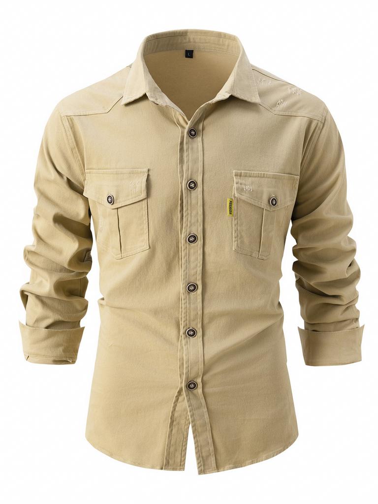 Autunno Inverno Camicie Casual da Uomo in Cotone Elasticizzato Lavato Moda Business Tinta Unita Camicia a Maniche Lunghe Uomo