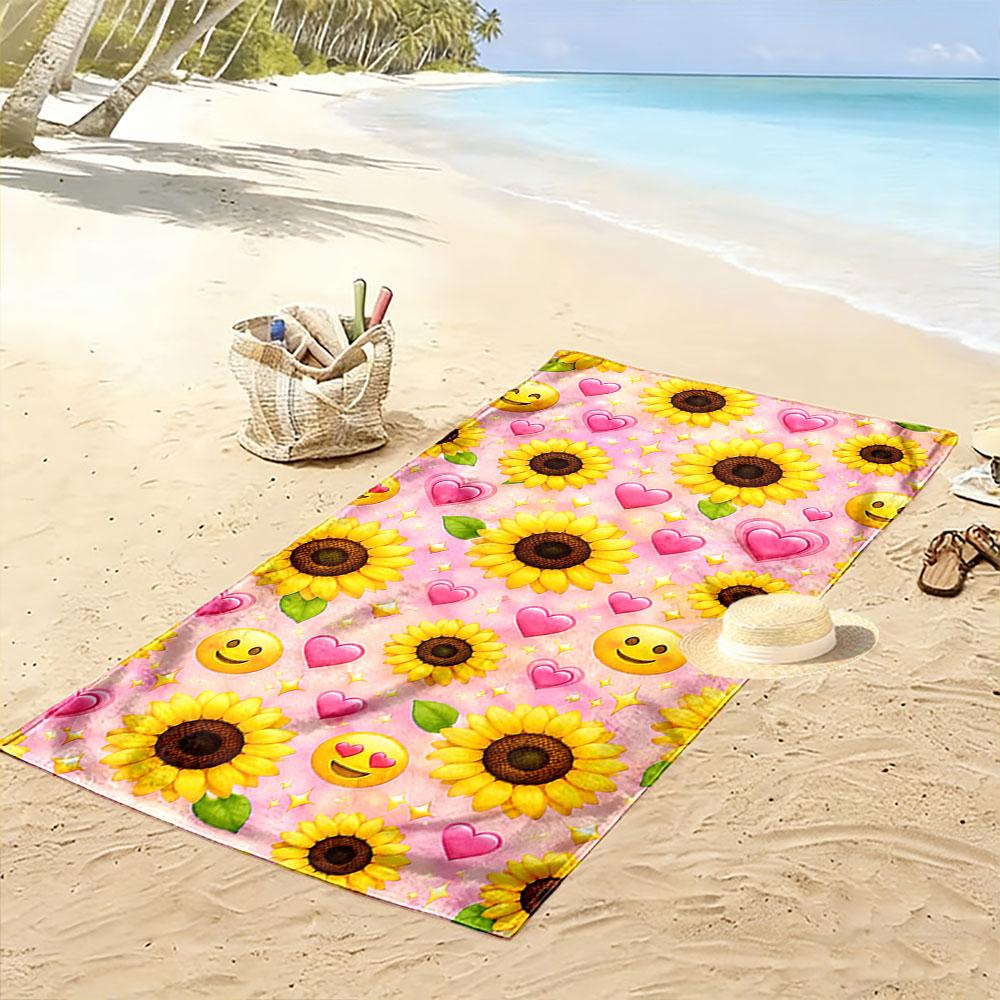 Sunflowers and Emoji Hearts Beach Towel Quick-drying for Travel Outdoor Sports Jogging Beach and Swimming