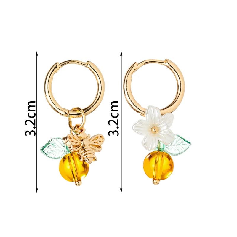 Fashionable Orange Fruit Honey Bee Hoop Earrings For Women Ear Buckle Suitable For Wearing Jewelry Gifts
