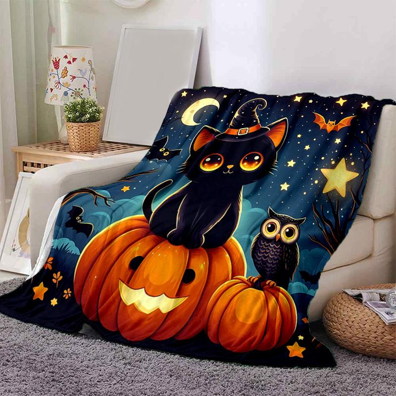 1 Stück Sternenhimmel Katze und Eule Halloween Cartoon Decke Niedliches Tierdesign für Raumdekoration, Weich Perfekt als Geburtstagsgeschenk, Wohnzimmer, Reise, Camping