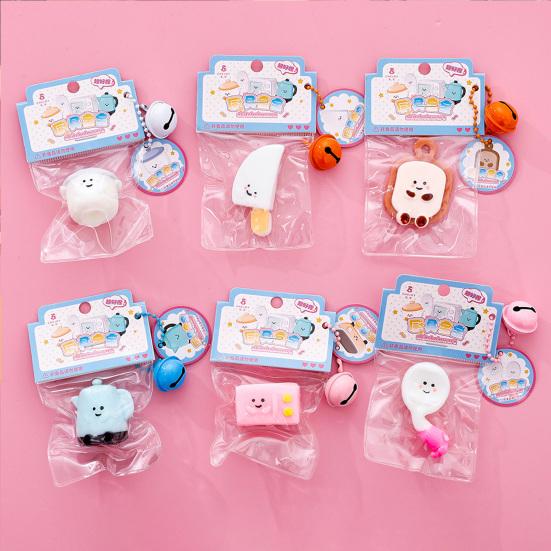 Cartoon Stationery Squeeze Toy with Bell Ball Chain Stress Relief Slow Rising Kitchenware Sensory Fidget Toy Decompression Tools