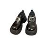 Thick-soled Thick-heeled Small Leather Shoes for Women's 2025 Autumn and Winter New British Style Polished Single Shoes Muffin Bottom Square B