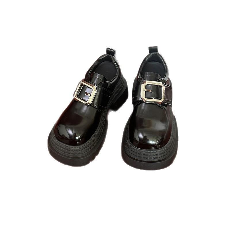 Thick-soled Thick-heeled Small Leather Shoes for Women's 2025 Autumn and Winter New British Style Polished Single Shoes Muffin Bottom Square B