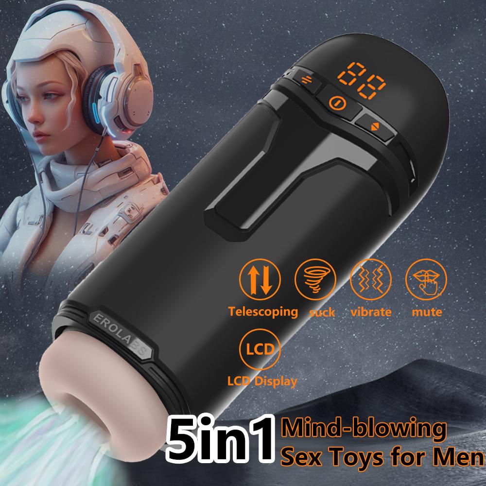 5 in 1 Male Masturbation Cup App Control Telescopic Real Oral Vagina Suction Vibrator Sucking Blowjob Machine Sex Toys For Men