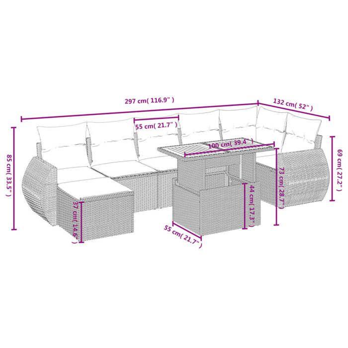 VidaXL Salon de Jardin avec Coussins 8 pcs, Canapés de Terrasse, Ensemble de Meubles de Patio, Mobilier d'Extérieur, Beige 3275823