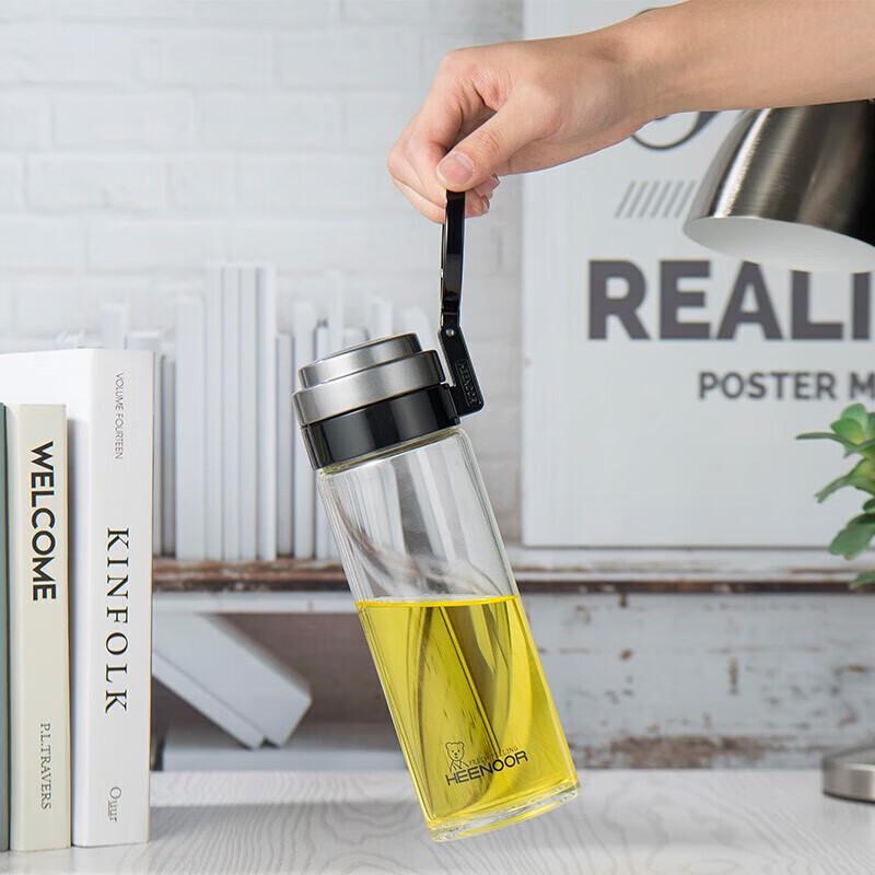 Heenoor Portable Glass Water Bottle with Tea Infuser and Handle