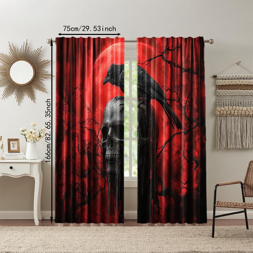 Vielseitige Polyester Transparente Vorhänge Heimdekoration Roter Totenkopf Adler Verwendung Schlafzimmer Wohnzimmer Set von 2 Gemacht Wohnzimmer Dekor