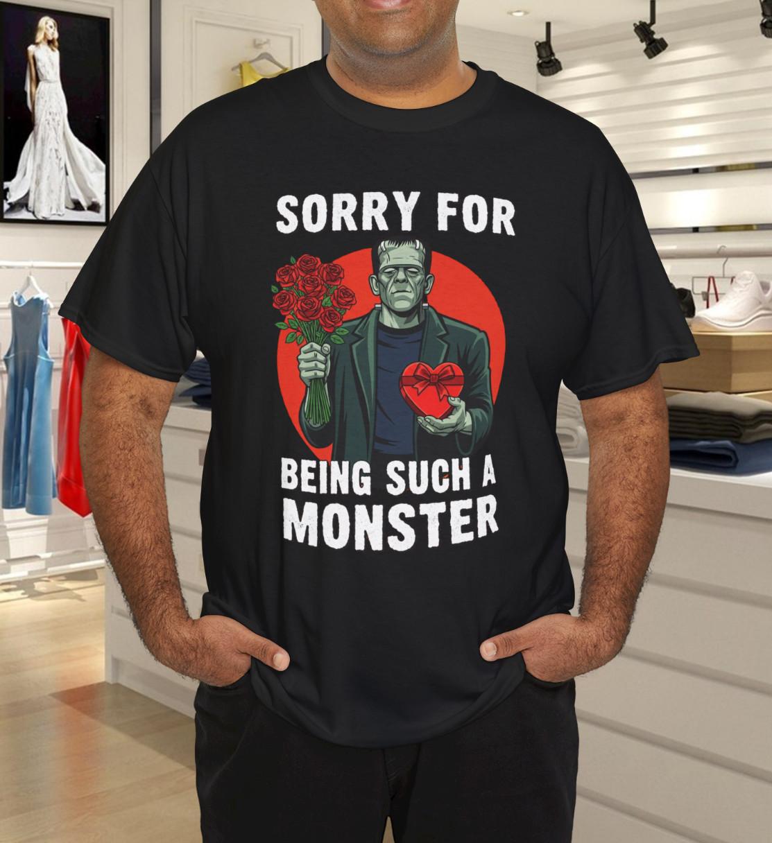 Funny Frankenstein Sorry Monster Roses Chocolate Halloween Black T-Shirt Mens Womens Tees Top M