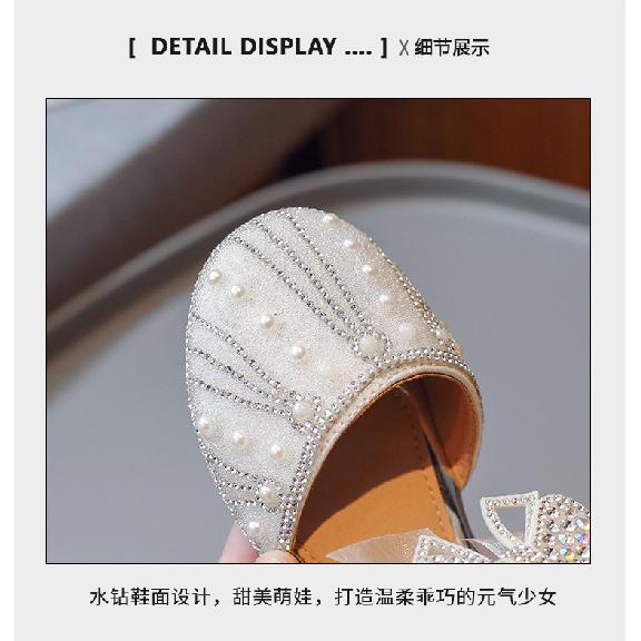 Girls' Princess Half sandals2026New Summer Children's Cute Bowknot Shiny Pearl Rhinestone Performance Shoes