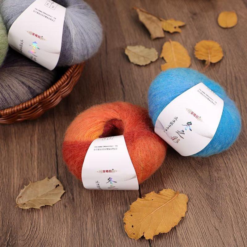Rainbow Segment Dyed Mohair Hand-Woven Scarf Sweater Jacket Gradual Change Color Silk Mohair Diy Cashmere Thread