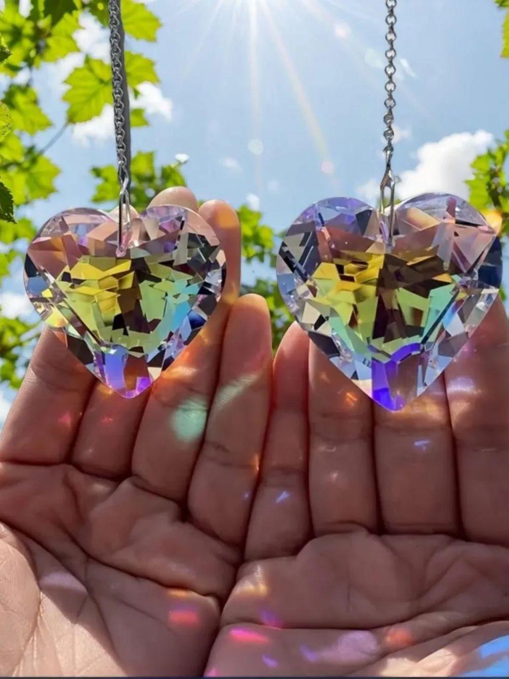 

2pcsheart-shaped crystal sun traps, a rainbow-making device for Windows, and a hanging garden sun trap with glass prisms, suitab 45mm
