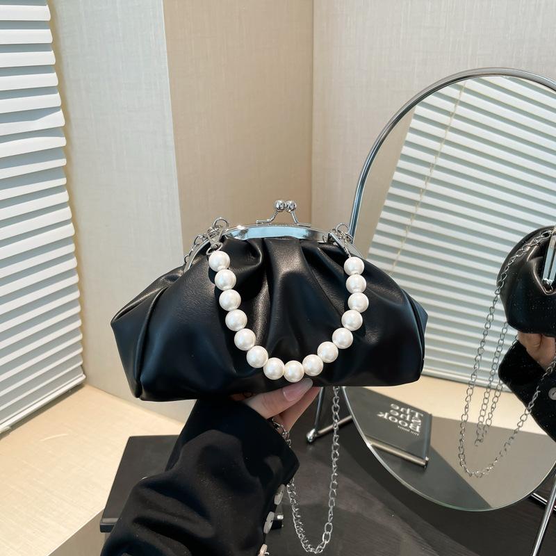 Summer new pleated pearl portable shoulder bag beautiful light luxury trend temperament messenger bag women's bag