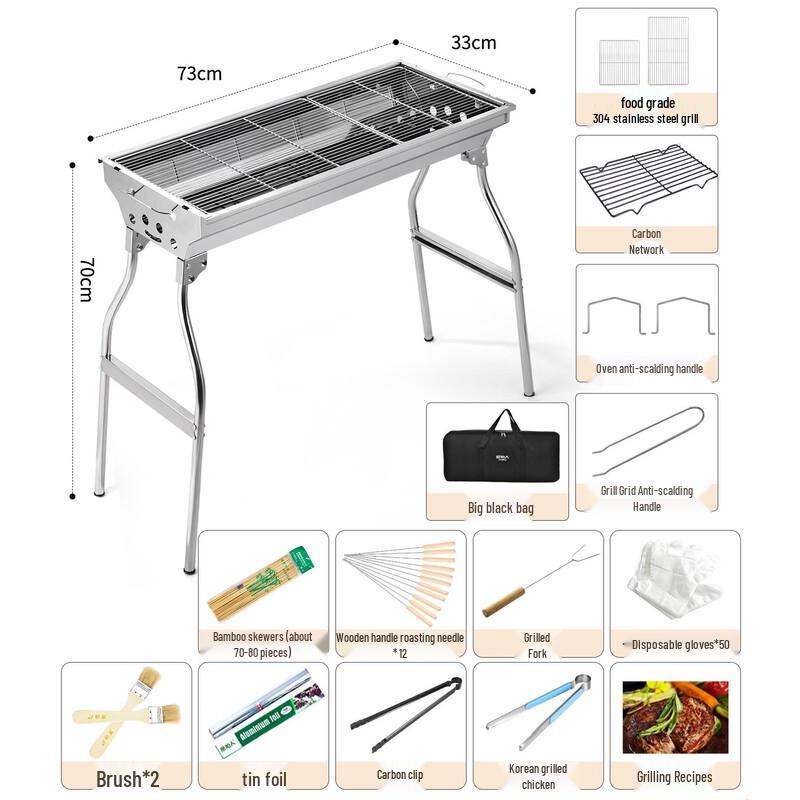 Tri-polar Outdoor Portable Folding Stainless Steel BBQ Grill