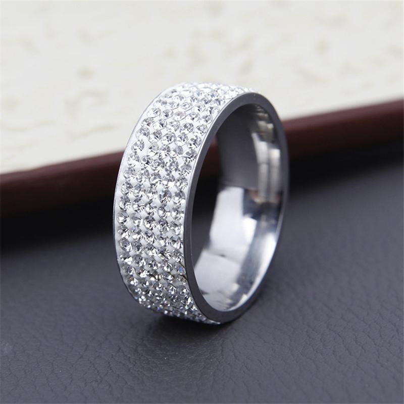 Vintage Retro Style Steel Ring for Women 5 Row Clear Crystal Jewelry Fashion Stainless Steel Engagement Wedding Rings