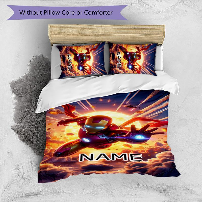 3pcs Iron Man2 Cover Set - Personalized Name, HD Printed Bedding with 1 Cover and 2 Pillowcases - Perfect for Home Decor, Easy Care