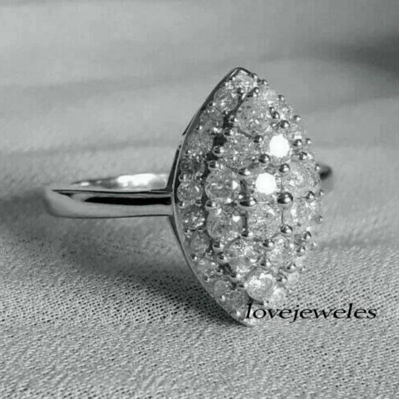 New Marquise Shaped Pave Zircon Ring for Women, 925 Silver Plated, Sparkling Cluster Design, Luxury Engagement Statement Jewelry