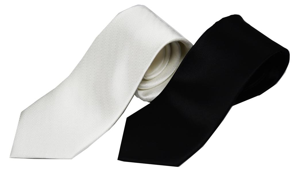 White and black tie set, formal wear, 100% silk, suitable for weddings, receptions, funerals, and other formal occasions.