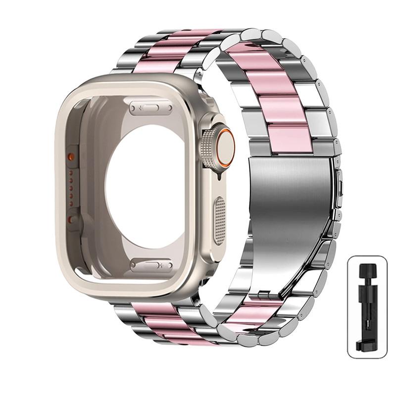 Alloy Case+Stainless Steel Strap For Apple Watch Ultra 2 1 49mm 46mm 45mm 44mm Hollow Out Protective Cover For Iwatch 10 9 8 7 6