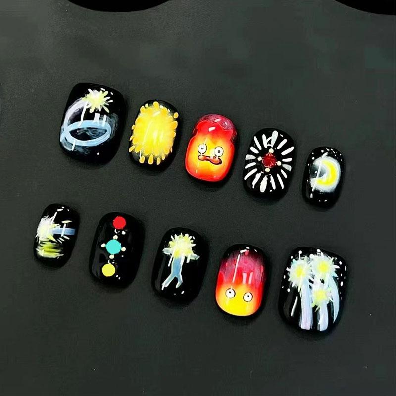 30Pcs Cute Cartoon Short Bean Shaped Press On Nails Autumn Winter Niche Design Fake Nails Gift For Girls And Friends