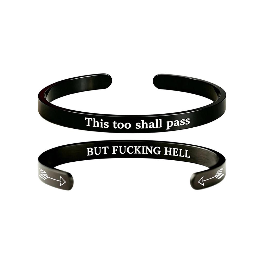 Stainless Steel Open Cuff Bracelet Engraved Inspirational Quote Adjustable Minimalist Design Unisex Simple Style Hand Accessory