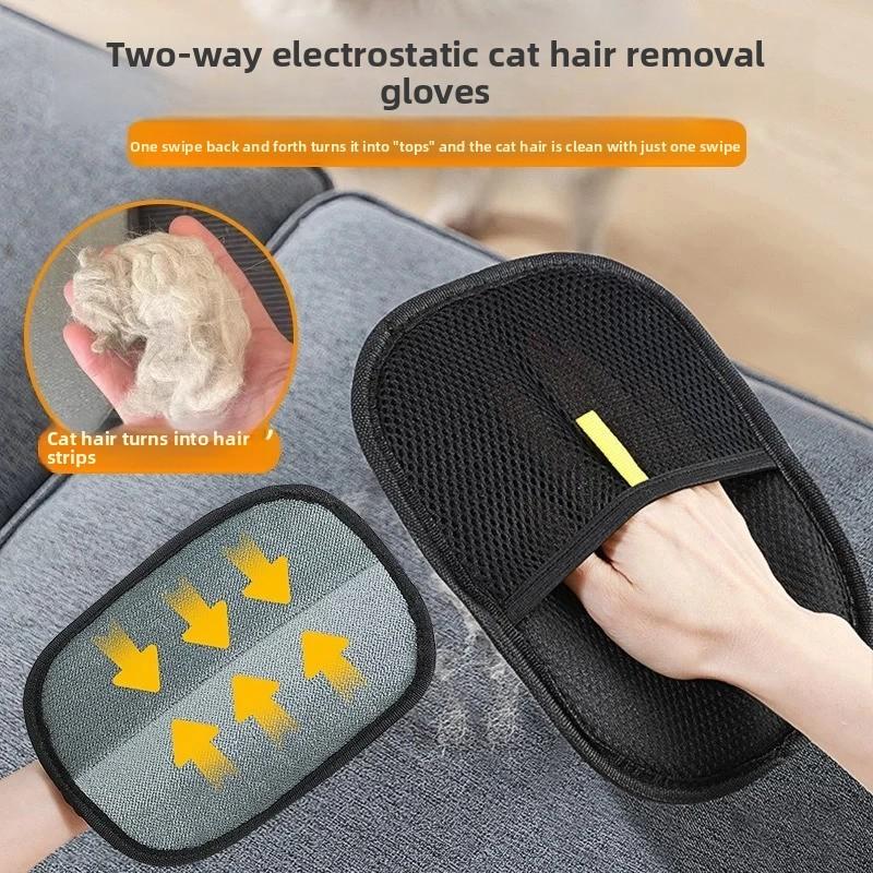 Pet Static Electricity De Shedding Glove With Double Sided Bristle For Long Hair Cats And Dog Hair Removal