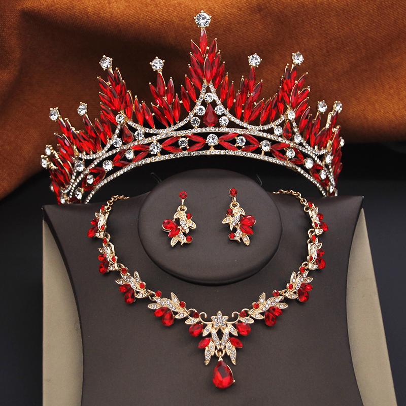 Green Bridal Jewelry Sets for Women Wedding Crown Girls Tiaras and Necklace Earrings Bride Party Costume Jewelry Accessories