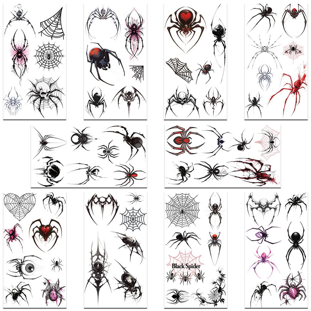 

10 листов мультяшных ужасных татуировок-пауков для рук, лица, тела, временные поддельные татуировки, детские принадлежности для праздников и вечеринок