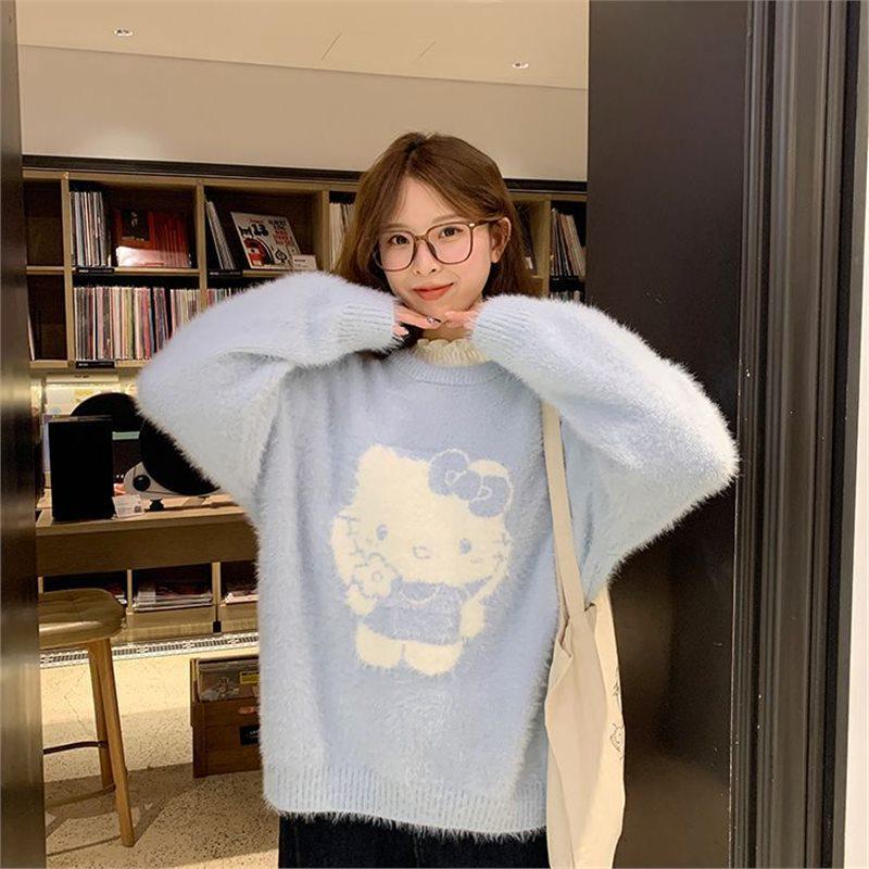 Korean Style Cute Round Neck Loose Pullover Sweater for Autumn/Winter 2025