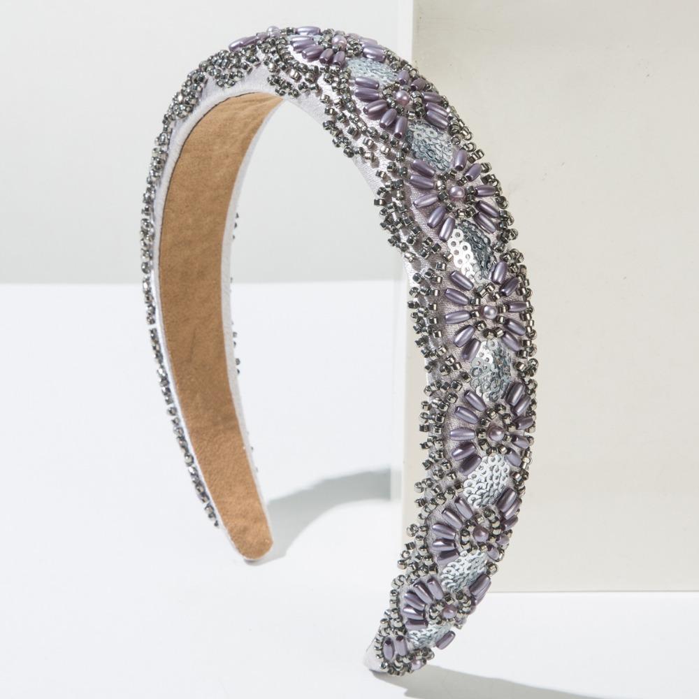

Sequins Wide Brim Headband Handmade Hand Sewn Rice Beads Face Wash Hairbands High Cranial Top Women Headwear Hair Accessories серый
