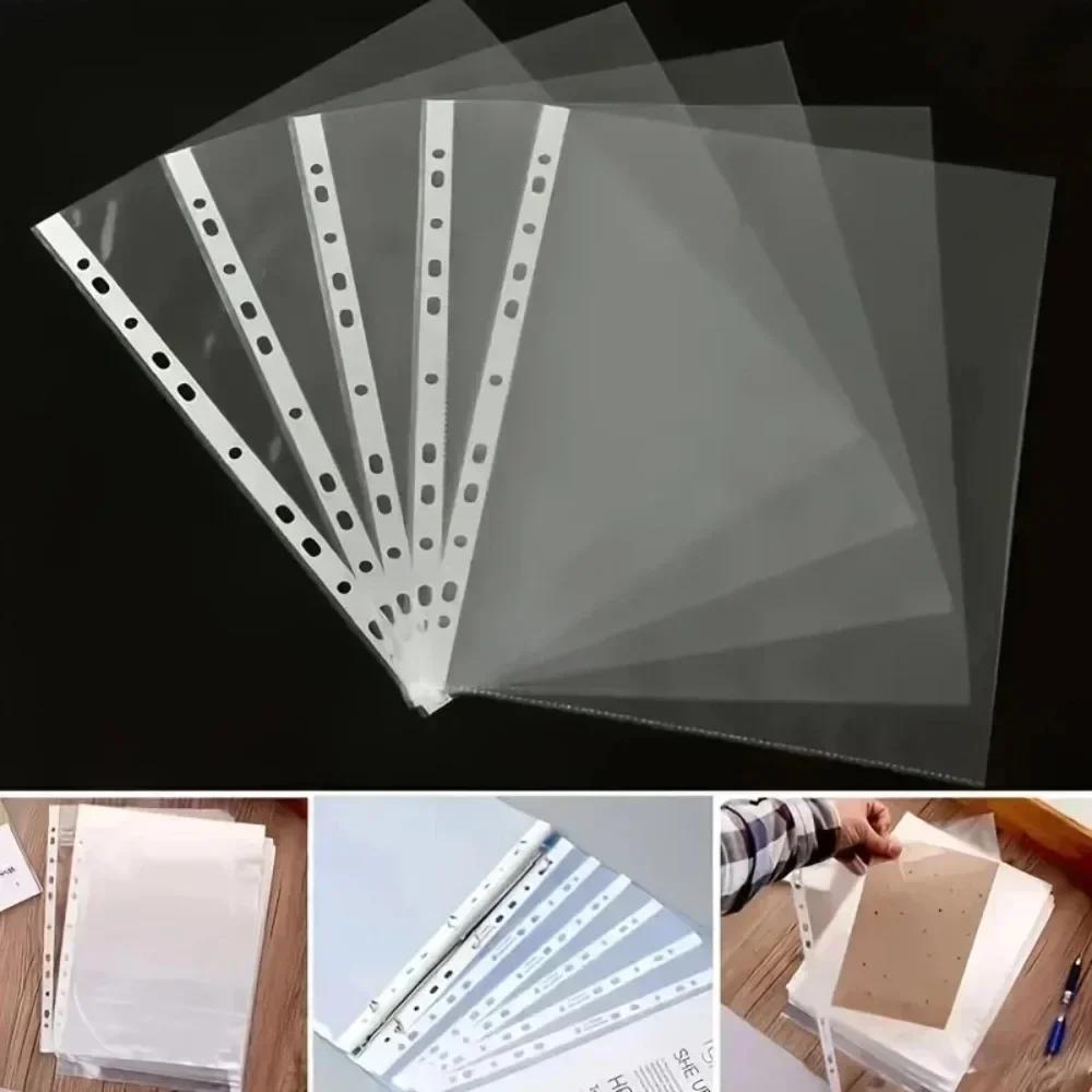100 Stück 11-fach gelochte transparente Plastik-Heftmappen für A4-Dokumente Hüllen Blatttaschen Schutzhüllen Bürobedarf