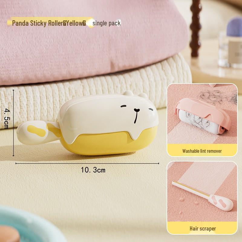 Portable 2-in-1 Washable Lint Roller & Scraper for Travel - Sleepy Bear Edition