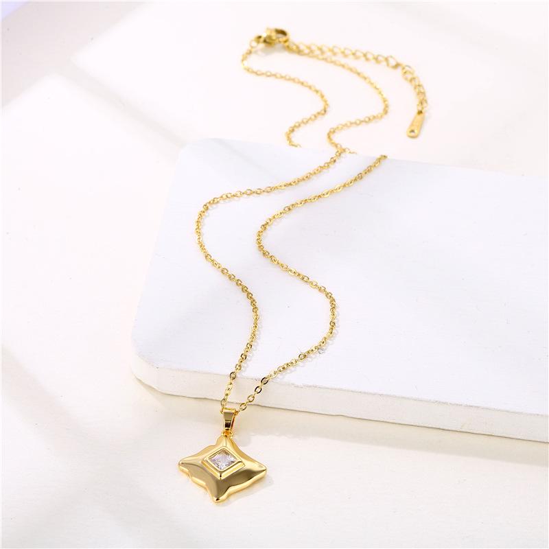 Shiny Zircon Geometric Necklace: Light Luxury Diamond Square Design In Stainless Steel for Women
