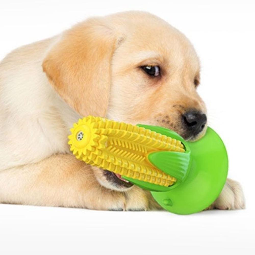 Corn Shape Pet Corn Cob Chew Toy Grinding Teeth Cleaning Dog Toothbrush Toy Bottom Suction Cup Bite Resistance