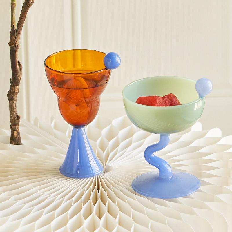 Χειροποίητο γυάλινο ποτήρι κρασιού, vintage ποτήρια παγωτού, μπολ δημητριακών, ποτήρι, ποτήρι, σκεύη ποτού, σκεύη μπαρ, ποτήρια σαμπάνιας