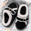 Thick bottom plush warm cotton slippers winter home indoor plush thickened outer wear non-slip fashion buckle cotton mop