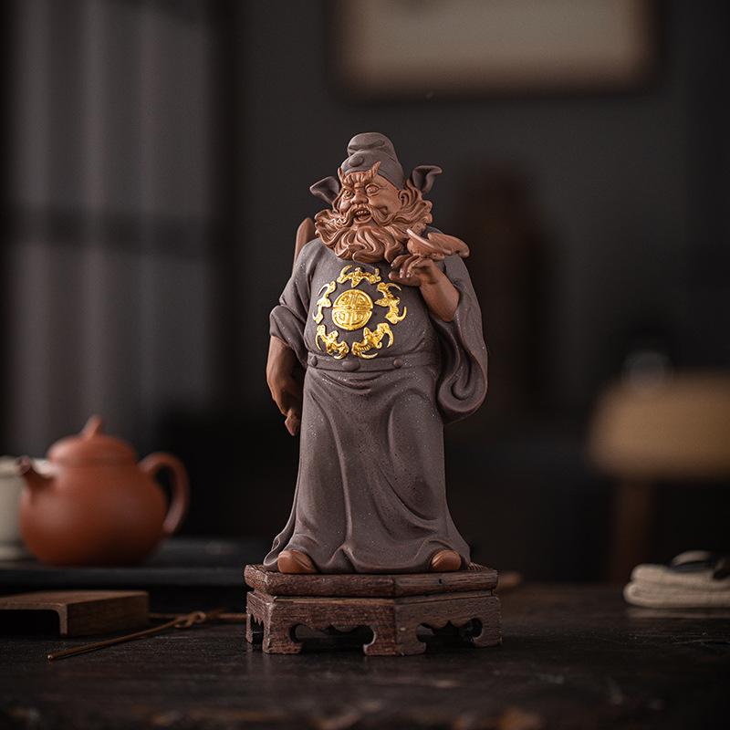 Zhong Kui Taoist Sculpture Ceramic Figurine for Feng Shui Protection Ward Off Evil Spirits, Bring Wealth Luck, Home Office Decor
