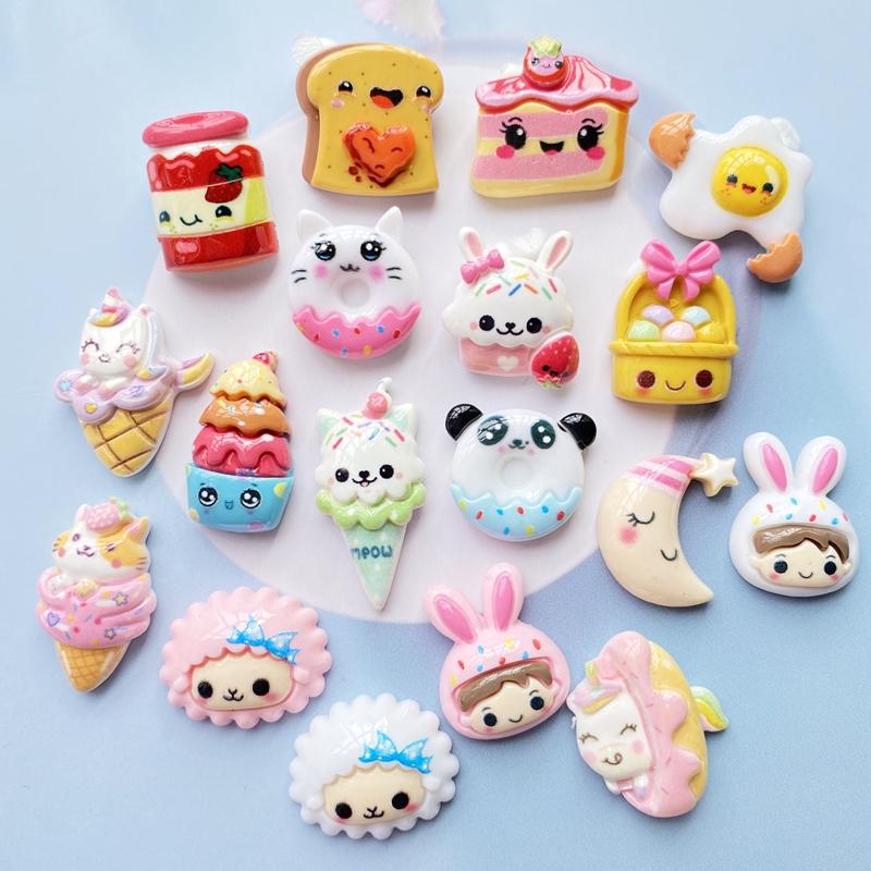

30Pcs Cute Mixed Cartoon Ice Cream/Animal Flat Back Resin Cabochons Scrapbooking DIY Jewelry Craft Decoration Accessorie H200