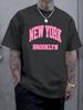 New York Brooklyn Retro Pink Letter Print Unisexs Crew Neck Short Sleeve Casual Basic Summer Daily Soft Comfort Fit Wear Tee Shirt