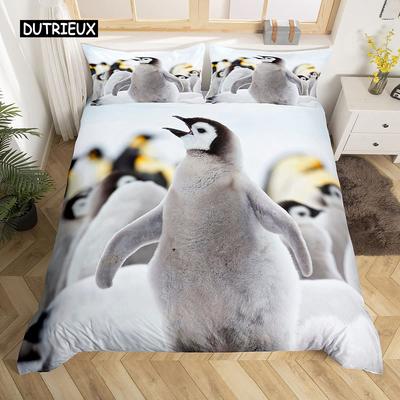 Penguin Duvet Cover Set Queen Size Cute Animal Pattern for Kids Teens Bedding Set Cute Penguin Animal Pattern Soft Quilt Cover
