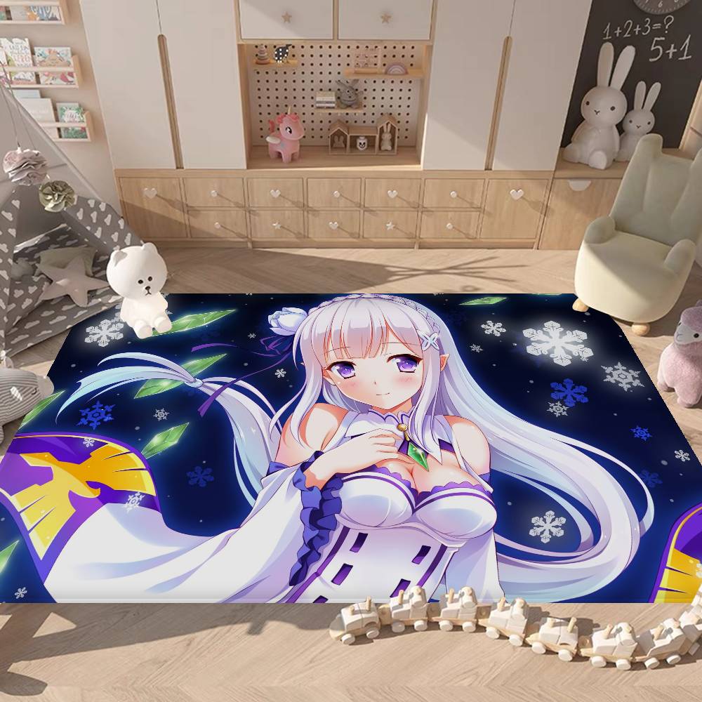 Emilia ReZero Anime Girl Floor Mat INS Style Soft Bedroom Floor House Laundry Room Mat Anti-skid Household Carpets