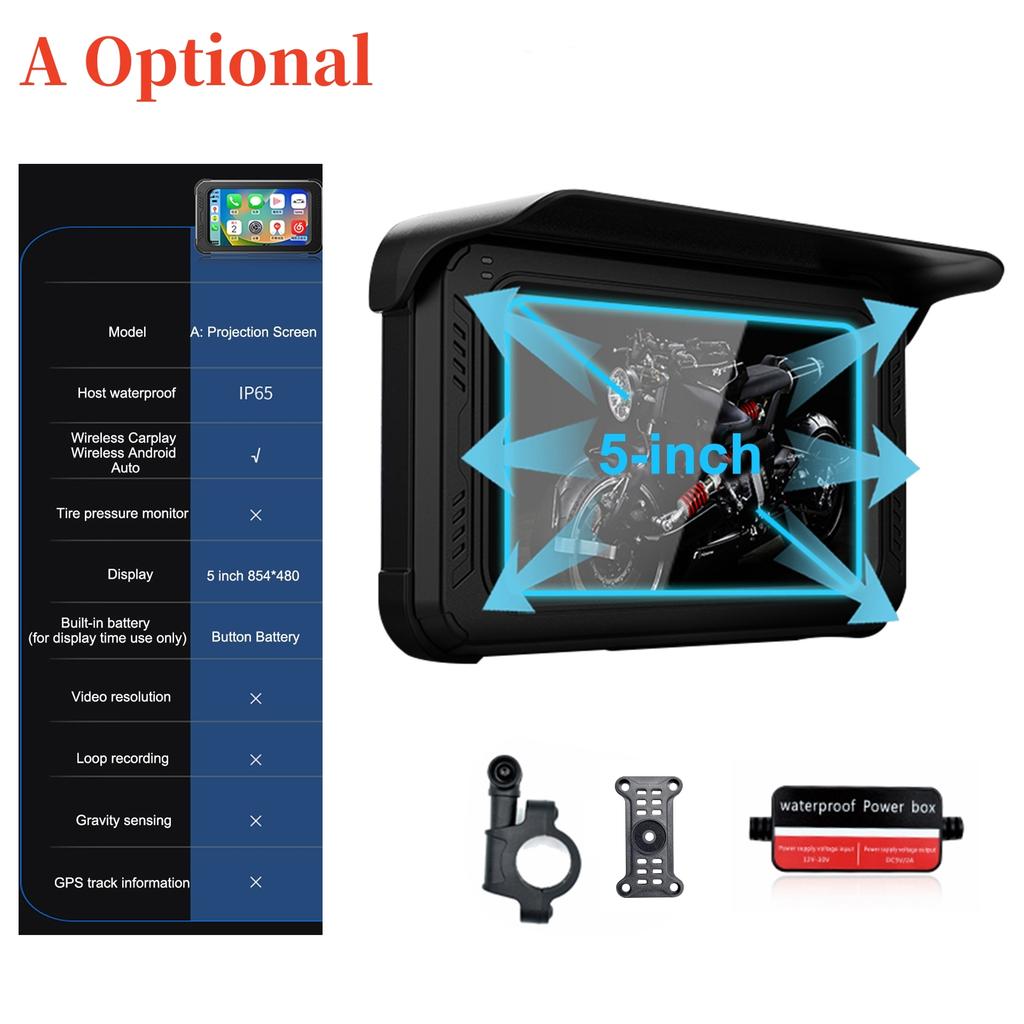 3-In-1 Motorbike Device: Dashcam+GPS Navigator+Wireless CarPlay, Supports Android Auto, Siri & Google Voice Assistant