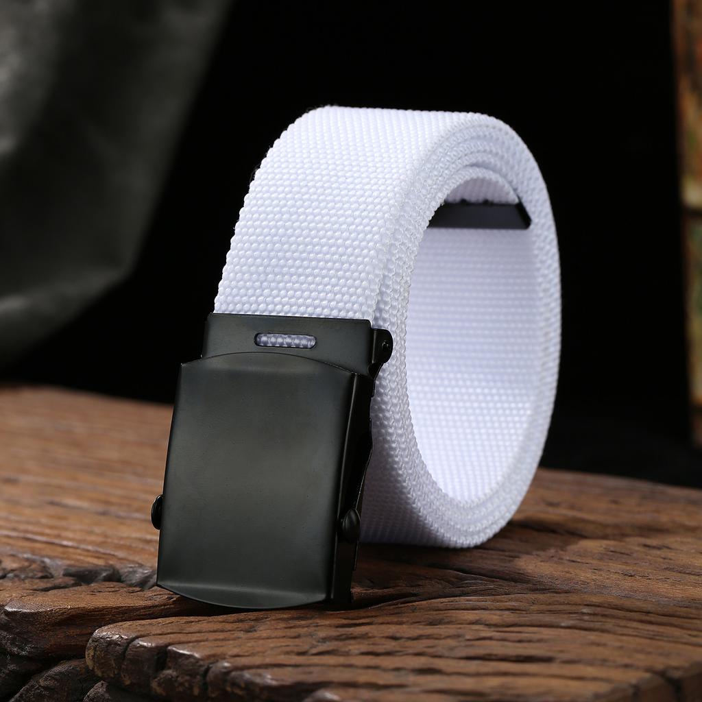 Men'S Casual Canvas Automatic Buckle Tactical Belt Solid Color Overalls Belt Simple Student Cloth Belt