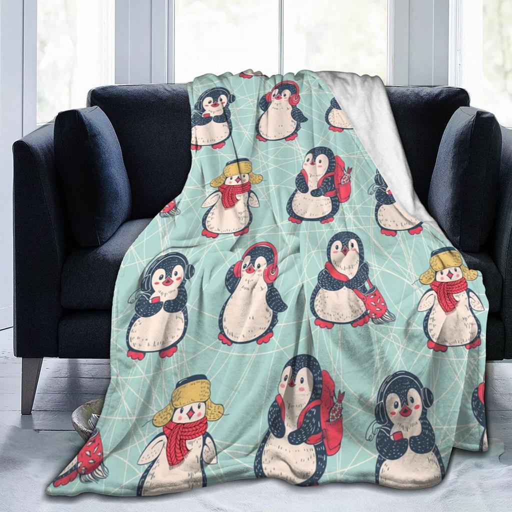 Penguin Blanket Soft Cute Penguins Flannel Fleece Throw Blanket Lightweight Fuzzy Plush Blanket for Couch Bed Sofa Home Decor