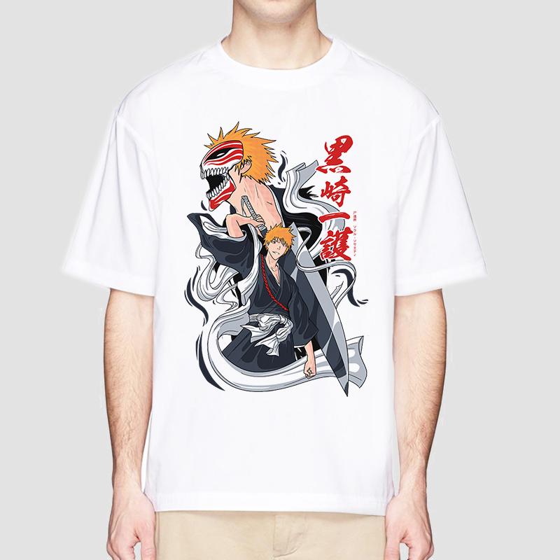 Anime Bleach T Shirt for Men Ichigo Graphic T Shirts White Japanese Harajuku Fashion Casual O-Neck Short Sleeve Tee Summer Top