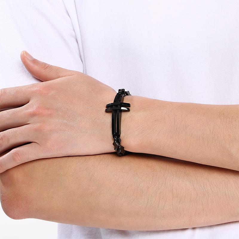 Polished Gold Color Stainless Steel Cross Bracelet for Men Women Irregular Chain Minimalist Religious Symbol Jewelry for Daily