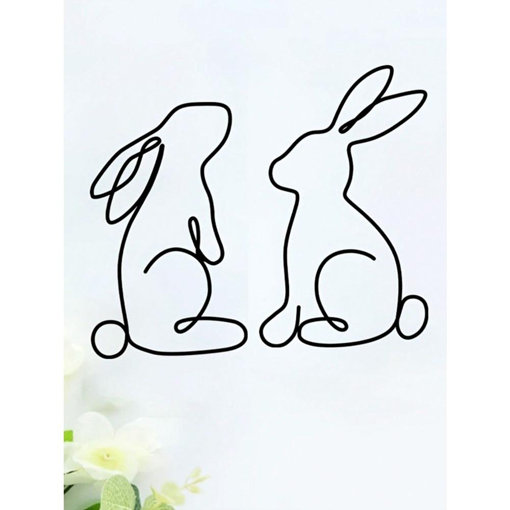 2 Packs Rabbit Metal Bunny Wall Hanging, Preset Geometric Rabbit Iron Sculpture, Spring Festival Farmhouse Decoration, Indoor Outdoor Porch Sign