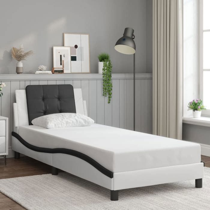 VidaXL Bed Frames with Headboard, Upholstered Bed, Single Bed, Adult Bedroom Interior Bed, White and Black 3208148
